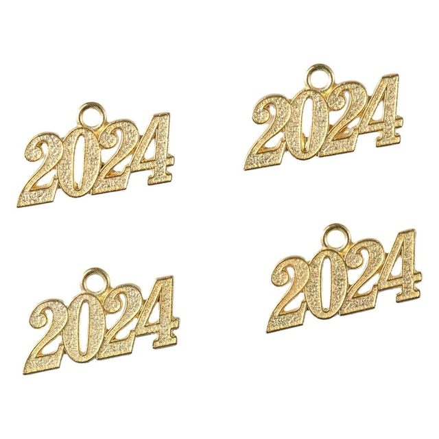 WiYould 100 Pcs Year 2024 Charms 2024 Year Charms Alloy 2024 Letter Charms for New Years Eve Gift Jewelry Making Graduation Tassel DIY (Silver 2024)