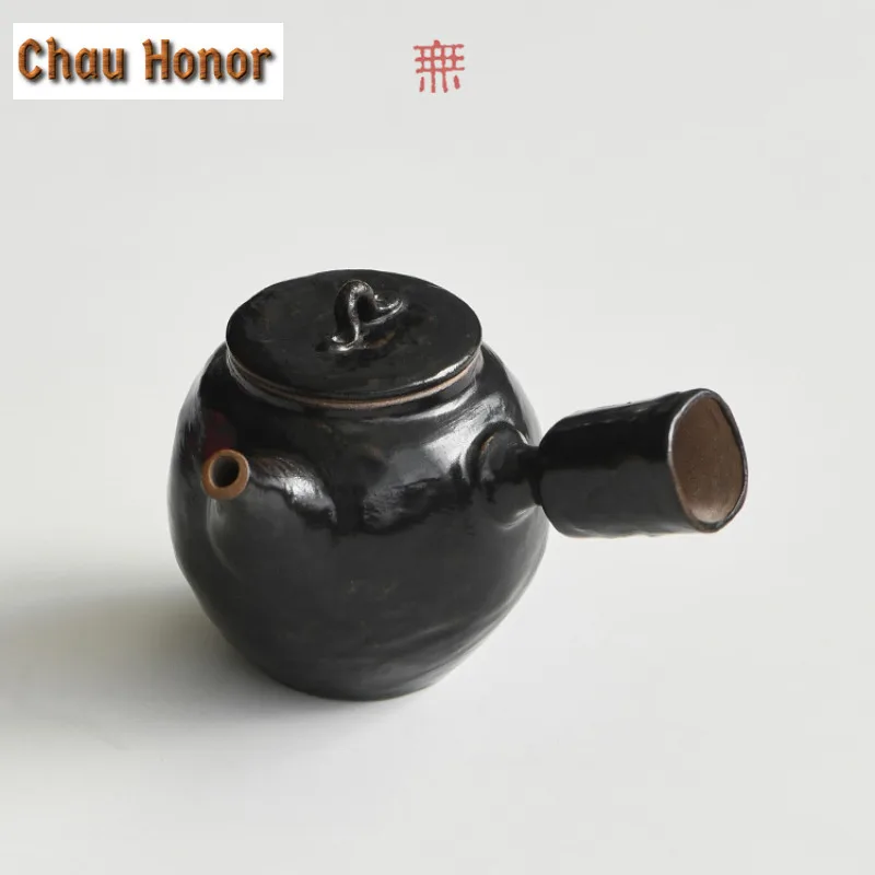 140ml Japanese Coarse Pottery Side Handle Teapot Elegant Tea Infuser Pot Tea Brewing Kettle with Strainer Tea Ceremony Ornaments