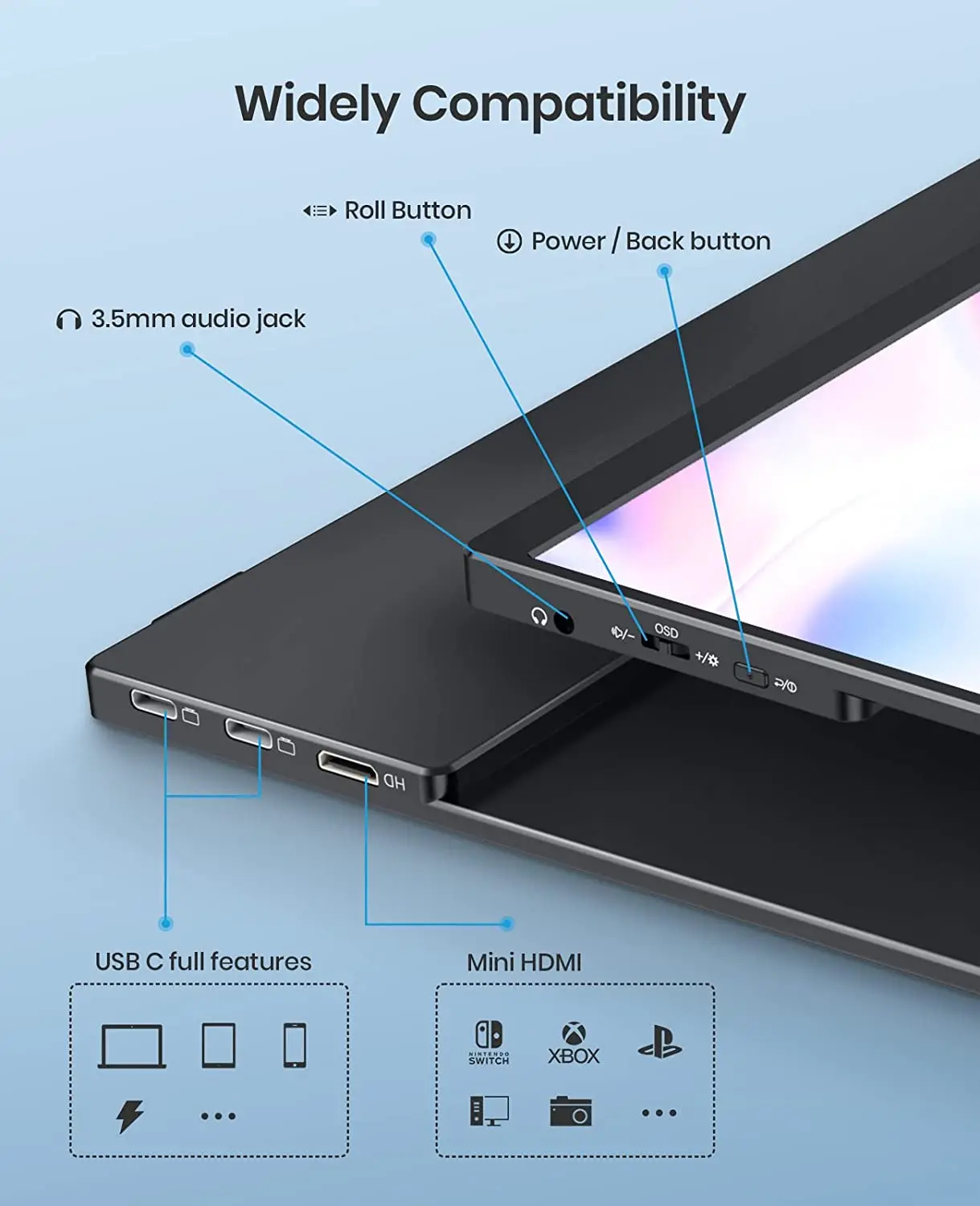 ARZOPA-14.0 ġ ޴ , ʹ usb c HDMI ȣȯ ips ȭ ޴   pc ġ ps4 ps5, 1080p
