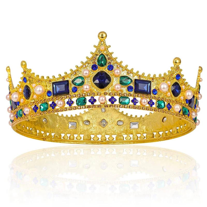 

Gold King Crowns For Men - Baroque Vintage Rhinestone Crystal Crown, Men's Full Kings Crown For Theater Prom Party