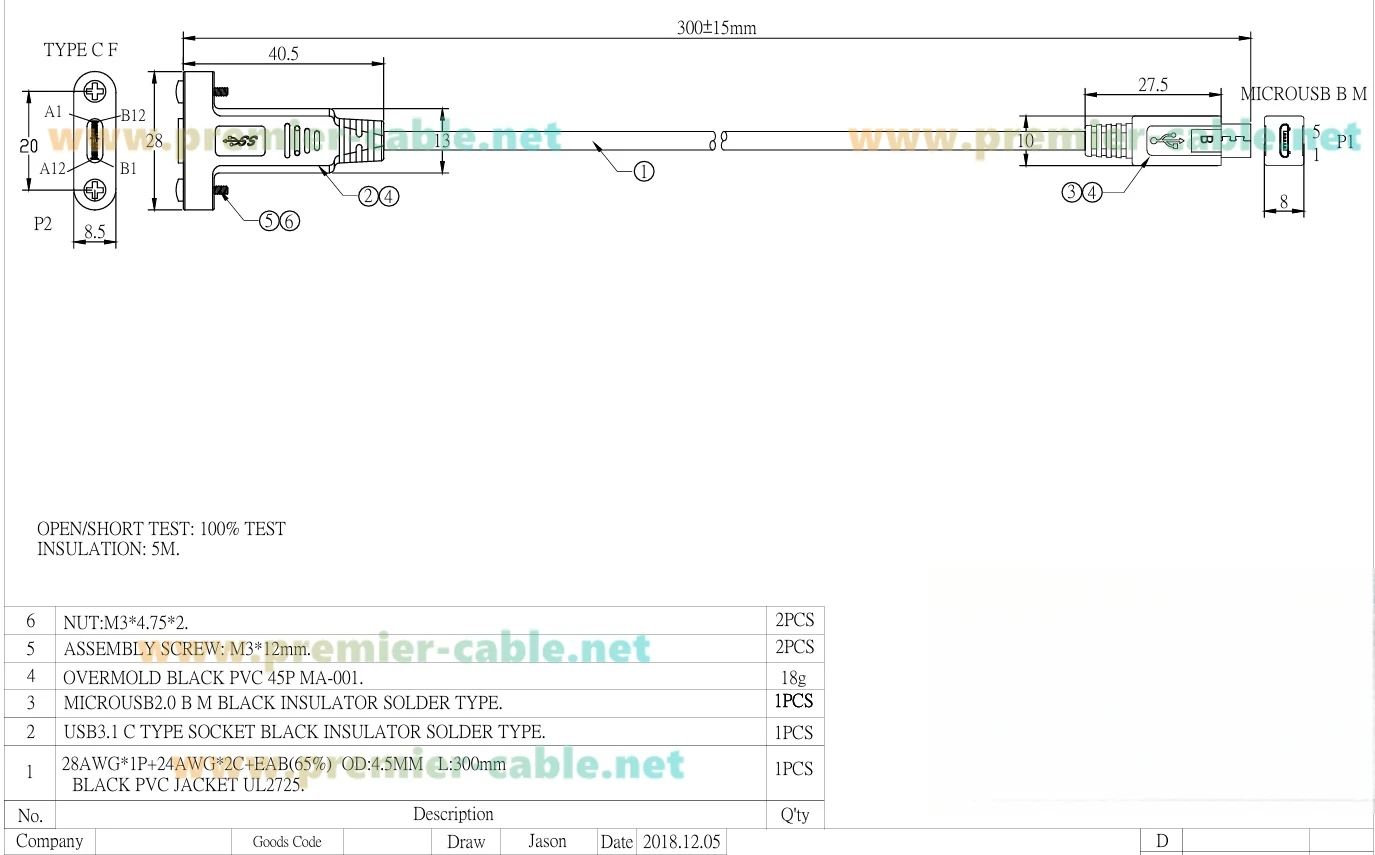 USB 3.1 C auf Typ A 3.0-Verlängerungskabel mit Schraubverschluss, 5 Gbit/s, Panelmontage-Buchse auf Stecker, Kabel für industrielle eingebettete Systeme – Detail 3