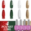 4x12ml Gel Nail Polish Set, 4 Colors Glitter Red Dark Green White Gold Gel Polish for Christmas Party Salon Manicure Women Gift 1