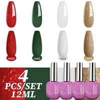 4x12ml Gel Nail Polish Set, 4 Colors Glitter Red Dark Green White Gold Gel Polish for Christmas Party Salon Manicure Women Gift 1