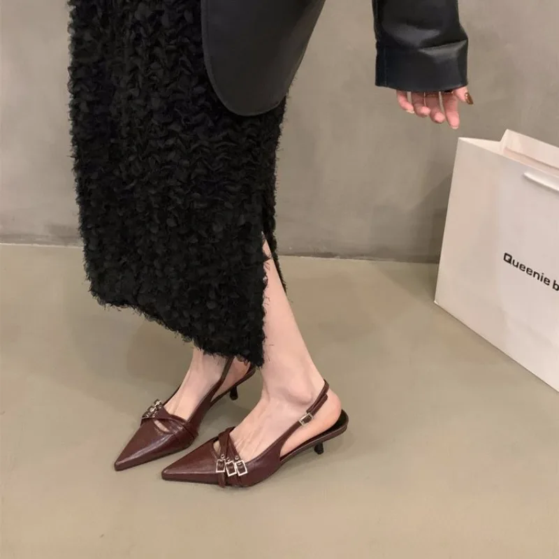 

Сандалии женские на высоком каблуке, босоножки с острым носком, ремешок с пряжкой, туфли-лодочки, весна-лето