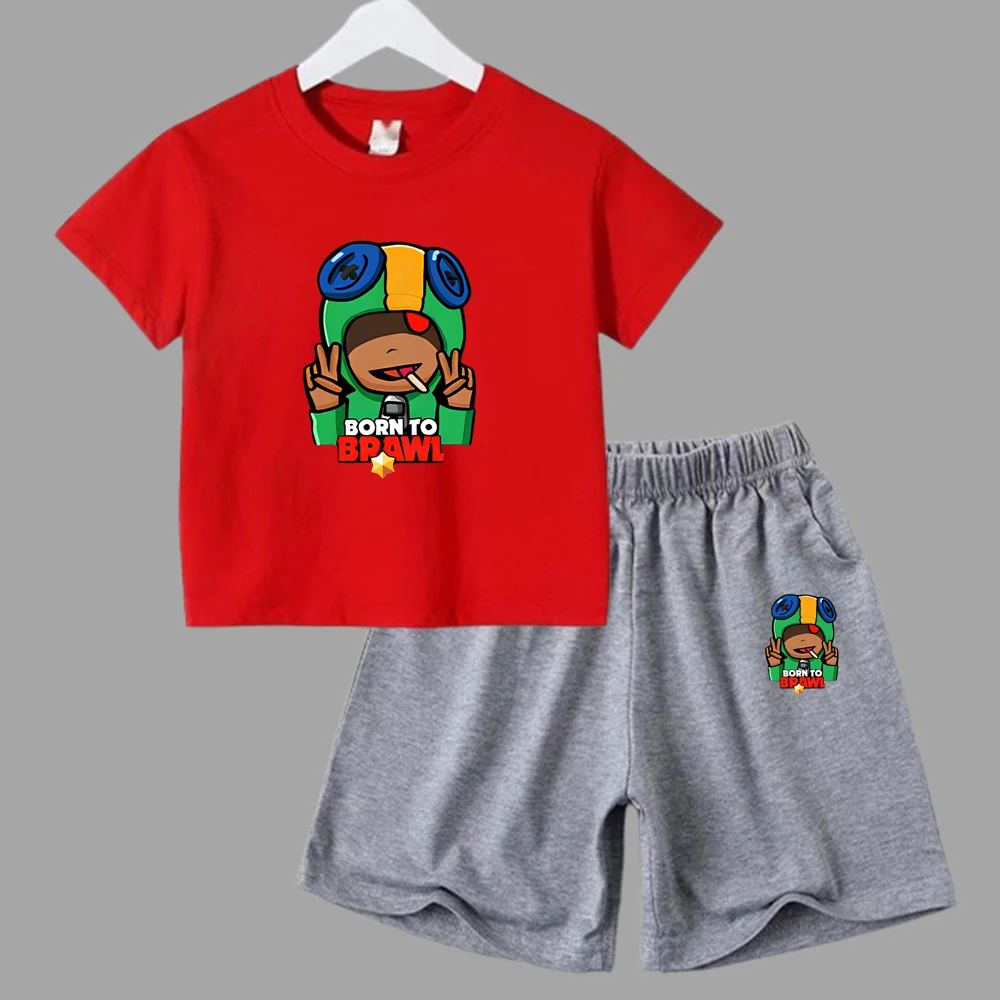 thumbnail image 1 of Conjunto de 2 piezas de camiseta y pantalones cortos divertidos de verano para niños y adolescentes, juego de lucha de algodón, Anime, Cosplay, ropa informal para niño y niña, conjunto para bebé, 1 of 5