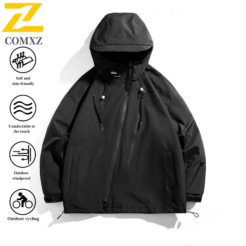 EEiAO Jacket Couple's Outdoor Windproof Waterproof Lightweight Hooded Coat for Hiking Camping Fishing Durable Loose Sportswear
