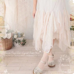 Japenese Harajuku Mori Girl Style Sweet Lolita Skirt Women Cute Loose Lace Layer Cake Ruffle Kawaii Princess Asymmetry Skirts