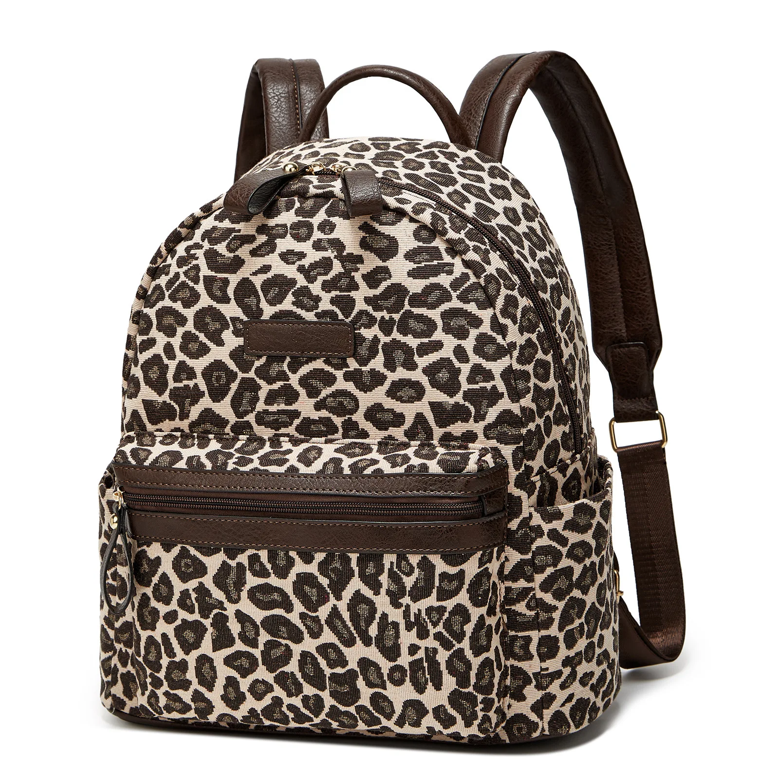Retro Leopard Print Pu Leather Backpack s Large Capacity Double Traveling Bag Man Multi-pocket Women's Bag