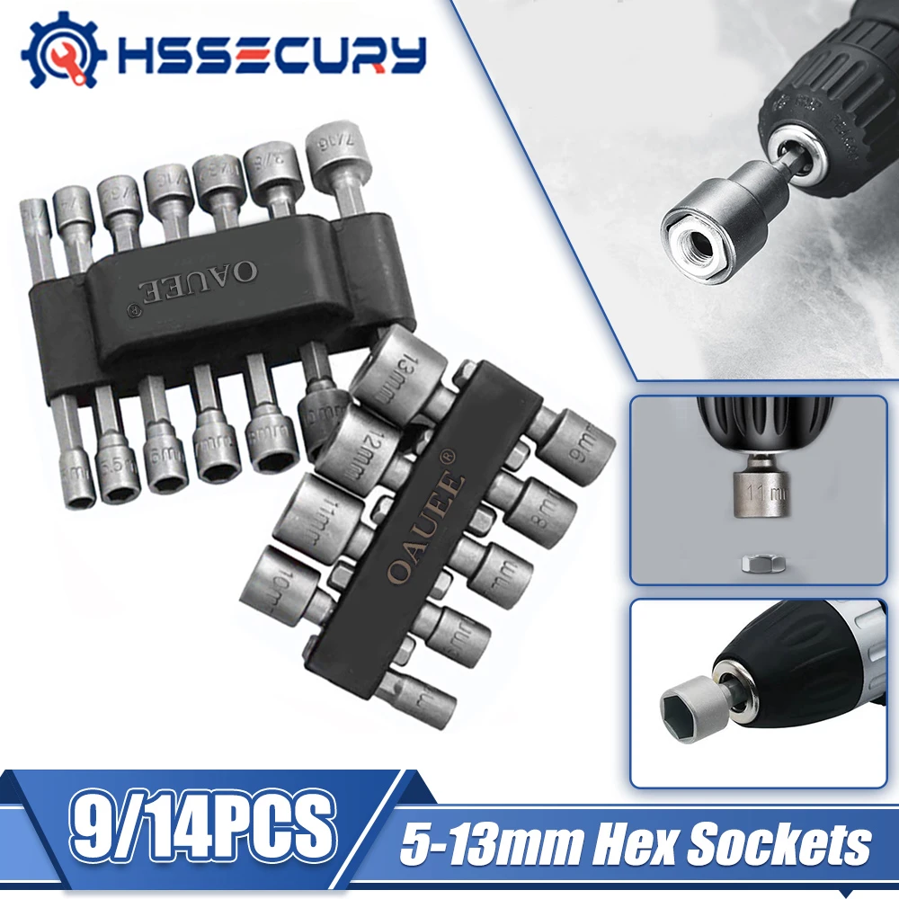 9/14Pcs/set 5mm 13mm Hex SocketS Sleeve Nozzles Nut 1/4" Driver Set