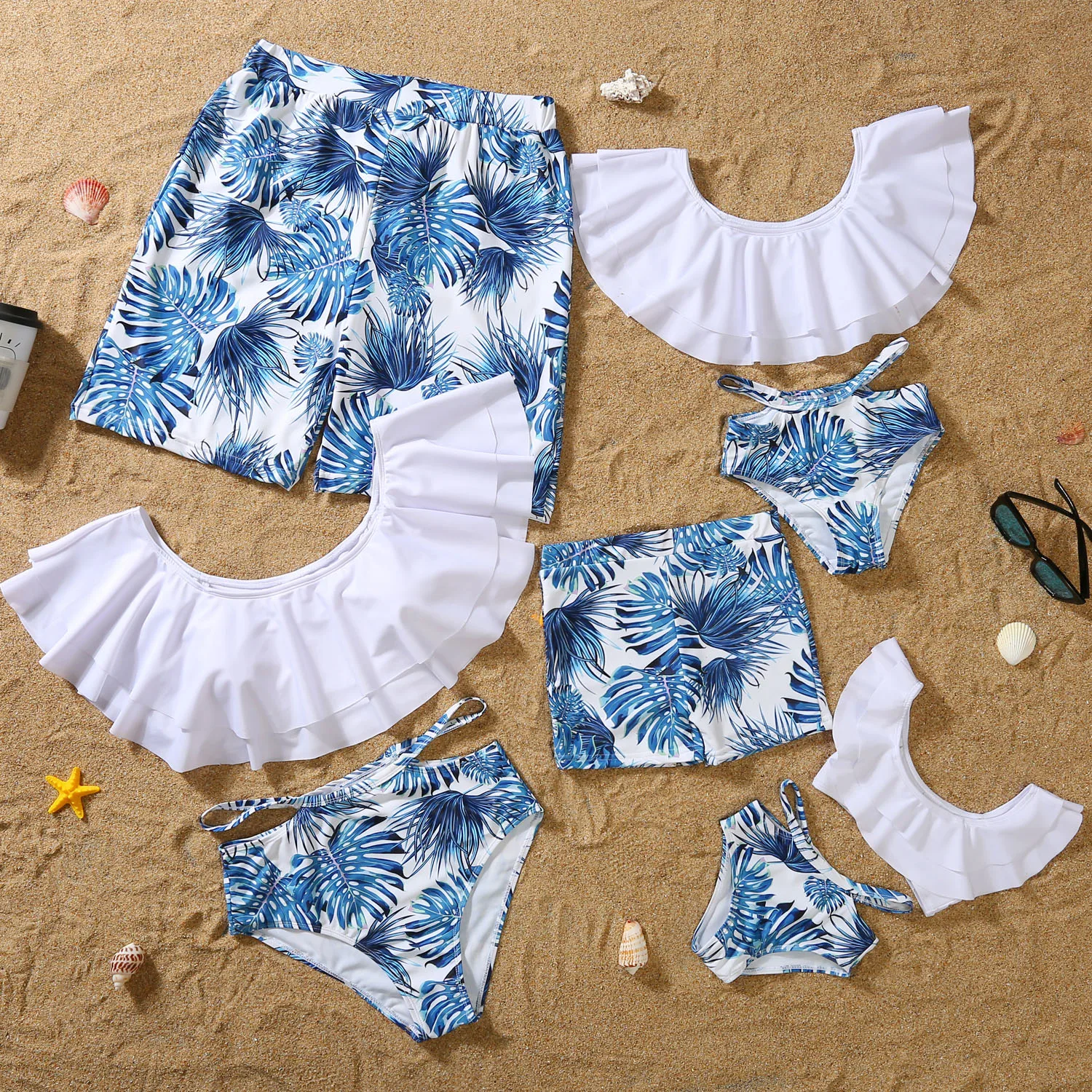 Family Matching Outfits Summer Breezy Palm Leaf Family Matching Swimsuit Swimwear Mother and Daughter Kids Family Look Swimming 6