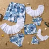 Family Matching Outfits Summer Breezy Palm Leaf Family Matching Swimsuit Swimwear Mother and Daughter Kids Family Look Swimming 6