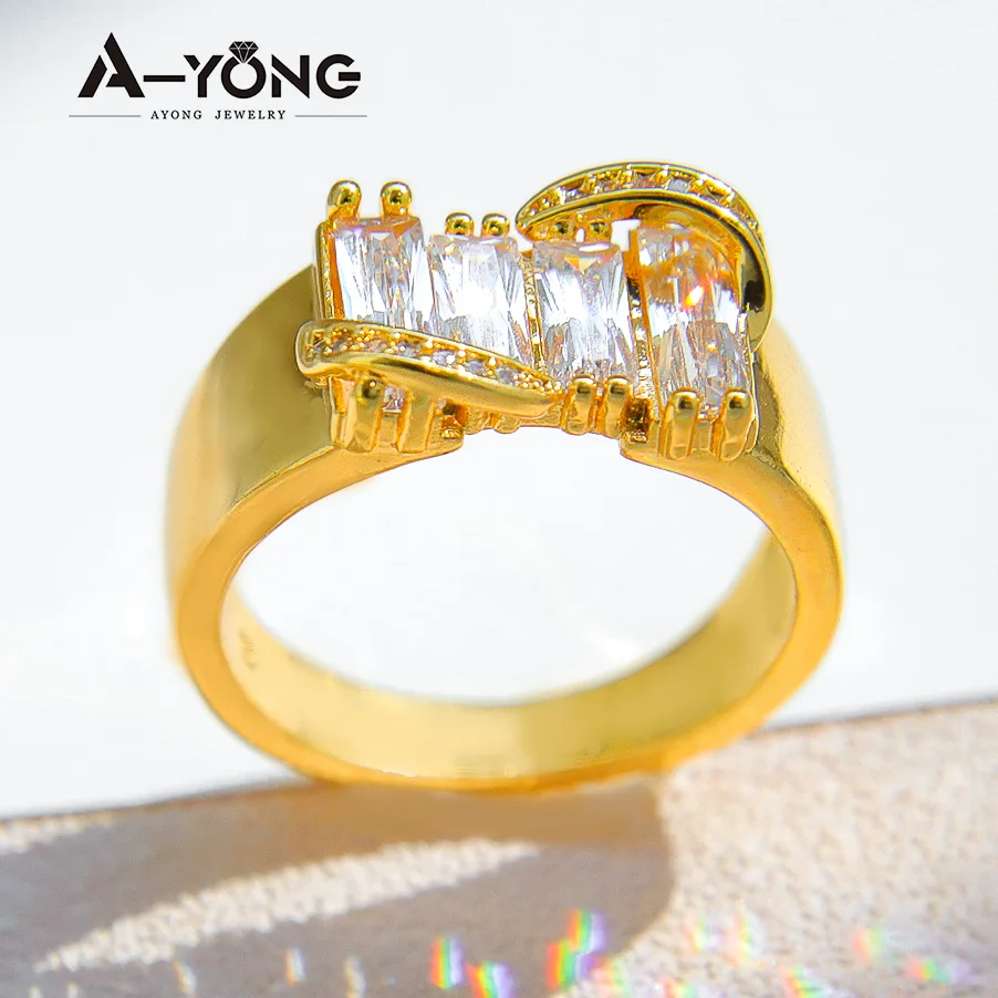 Luxus Dubai Zirkonia Große Ringe 21k Gold Überzogene Arabisch Hip Hop Paar Ringe Frauen männer Braut Hochzeit schmuck – Detail 6