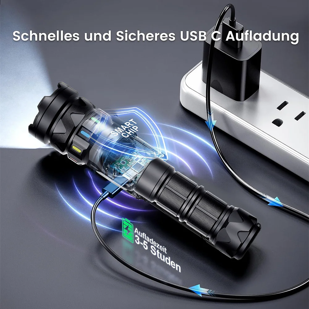 مصباح يدوي LED عالي الأداء، يتميز بإضاءة كاشفة بعي...