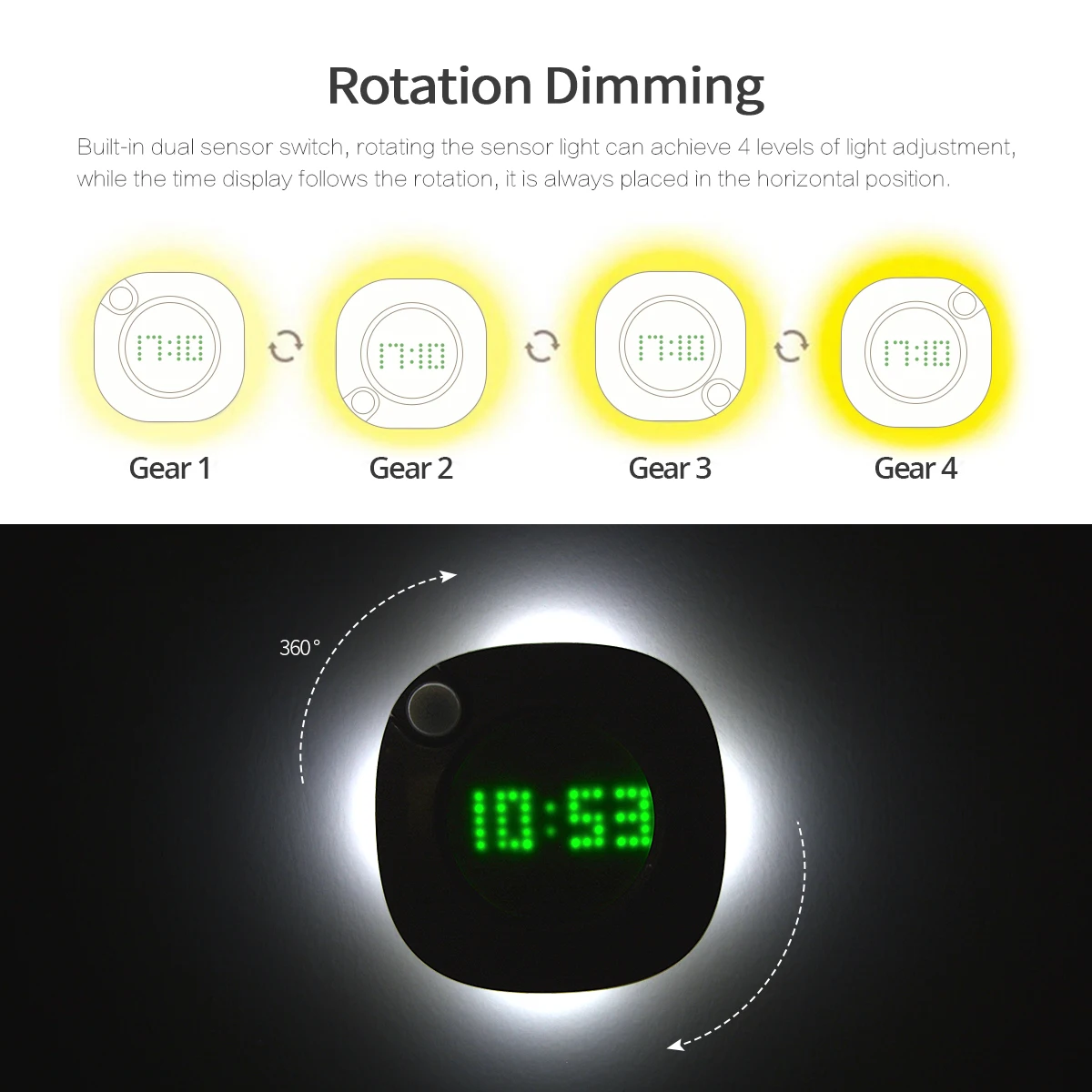 USB Modern Wall Clock PIR Motion Sensor Lamp Study Night Light 360Degrees Digital Watch Time Clock Magnet Bathoom Toilet Lamp