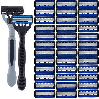 Navalha clássica de segurança de 6 camadas para barbear masculino e depilação feminina lâminas de barbear barbeador manual 1