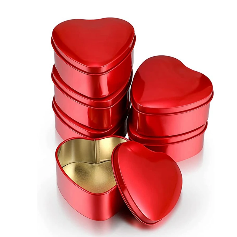 6pcs Heart Shaped Metal Tins Box With Lids Candy Boxes Heart Empty Tin