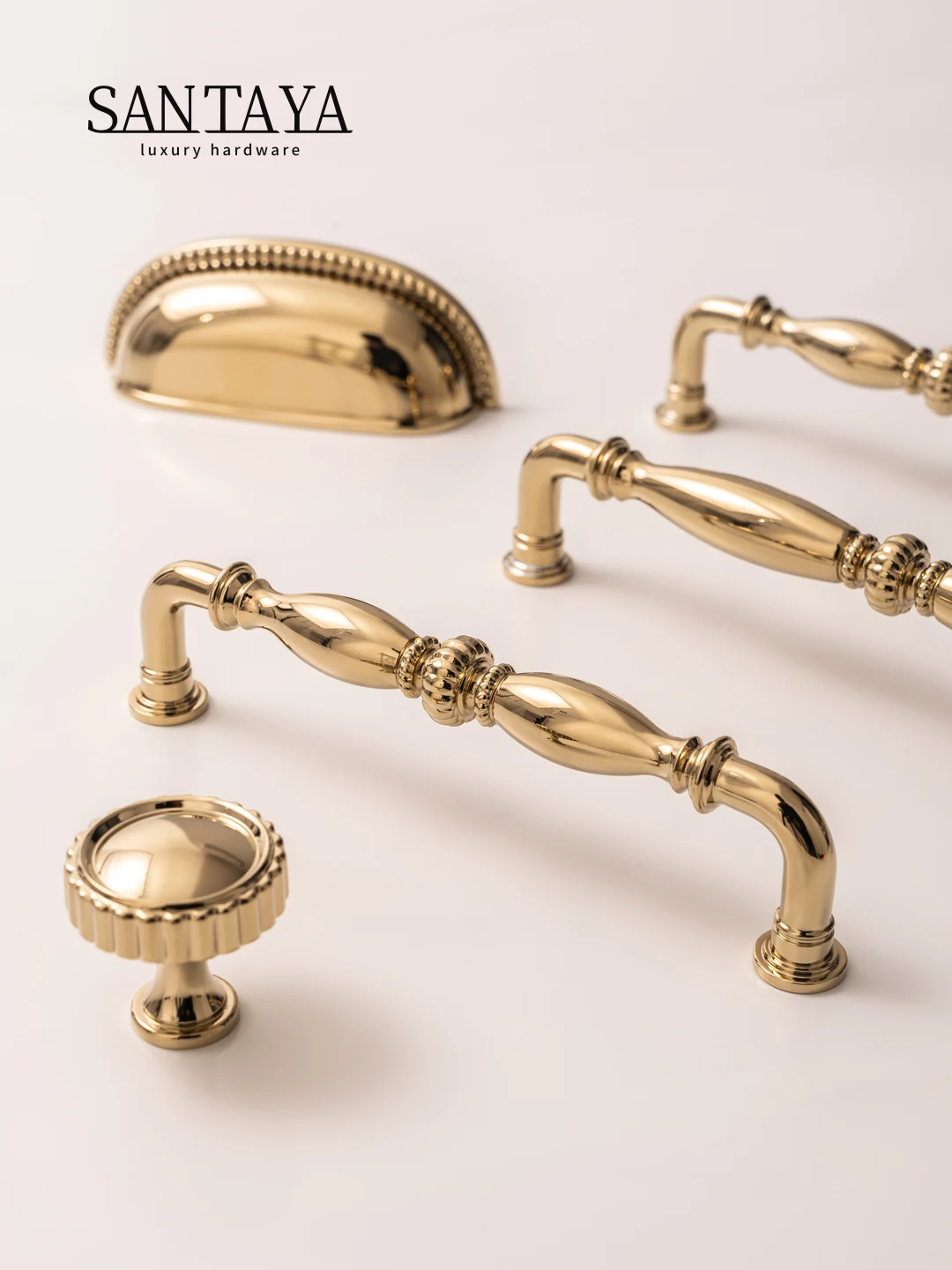 Santaya มือจับตู้ครัวทองเหลืองแท้ สีทอง PVD สว่าง หรูหรา มือจับลิ้นชักตู้เสื้อผ้า 1
