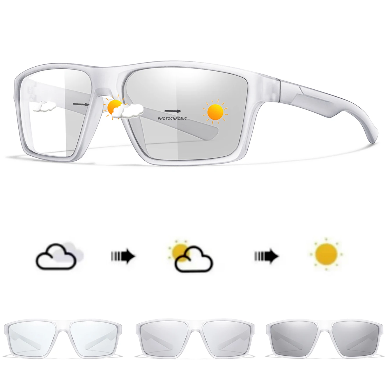 Photochromic Classic Square Frame Cycling Sunglasses for Men and Women