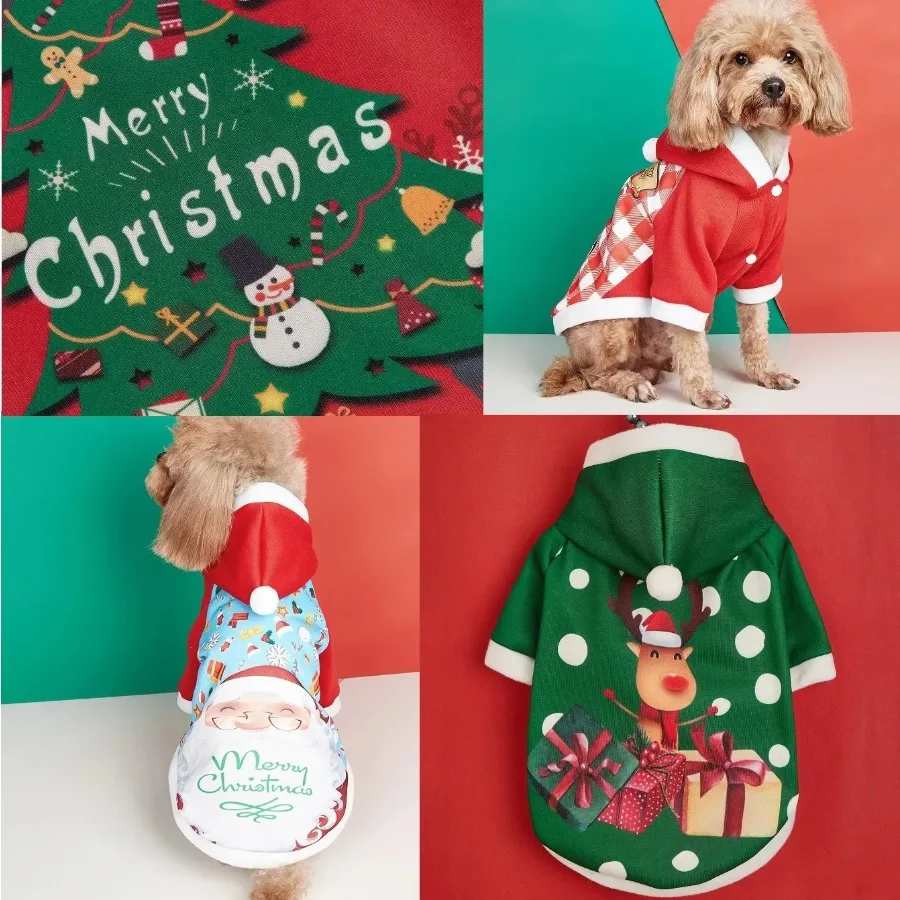 

Christmas Pets Dog Clothes Autumn Winter Santa Claus Plush Fleece Hoodies Sweater Coat Puppy Teddy Small Dogs Clothing Gift
