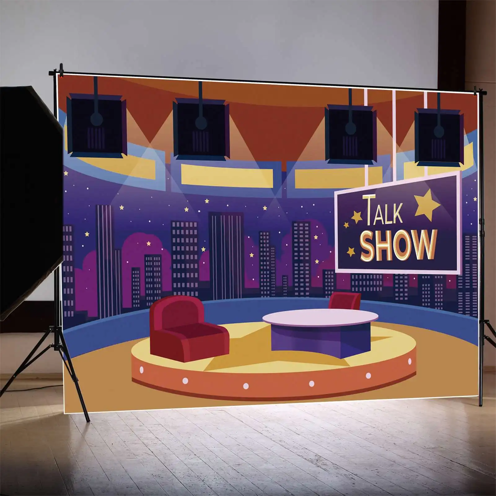 Moon.Qg Fondale Talk Got Talent Show Direct Broadcasting Room Insegna Al Neon Festa Di Compleanno Sfondo Kid Tv Video Wall Photo Booth