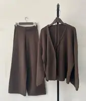 [EWQ] mode col en v à manches longues à lacets pull et taille haute pantalon décontracté femmes tricot ensemble vêtements 2025 automne nouveau 16O1719 5