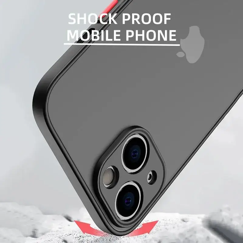 Shockproof Thin Matte Case For iPhone 15 16 13 12 11 14 Pro Max Plus Mini XR XS X Silicone Bumper Clear Hard Cover Capa funda