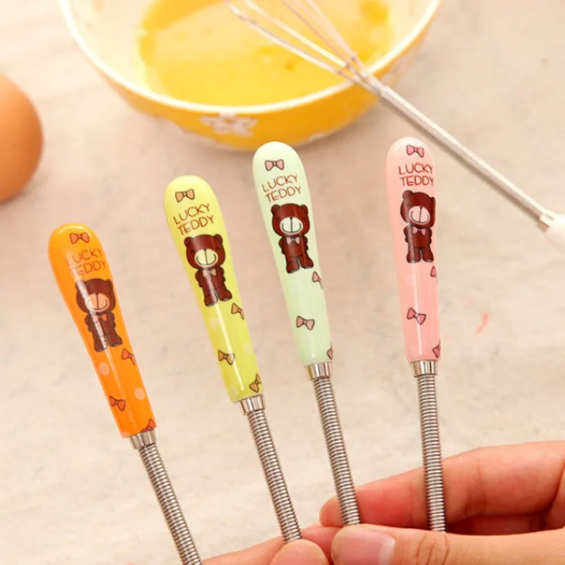 Cartoon Little Bear Egg Beater Coffee Milk Drink Mixer Ceramic Handle Stirring Whisk Frother Foamer Kitchen Gadgets