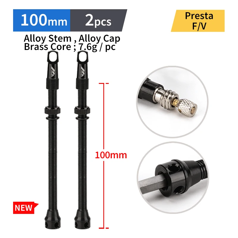 High-Performance Aluminum Alloy Presta Valve Pair for Tubeless Bikes