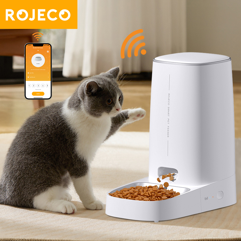 ROJECO 4L Automatic Pet Feeder Smart Cat Food Kibble Dispenser Remote Control WiFi Button Auto Feeder For Cats Dog Accessories