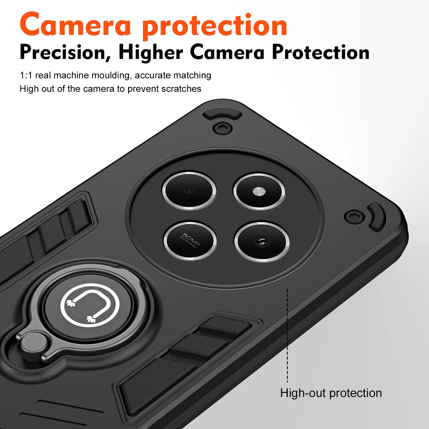 Rugged Shockproof Phone Case with Magnetic Ring Holder and Dual-Material Design