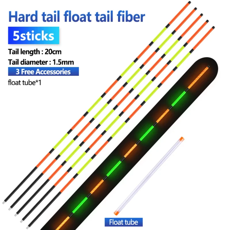 5 Stück Schwimmflossen aus Faser + 1 Tube 20CM*1.5MM 20CM*1.2MM für Tag- und Nachtnutzung in Seen, Flüssen, Meeren – DIY Faserwerkzeug Angelzubehör – Detail 1