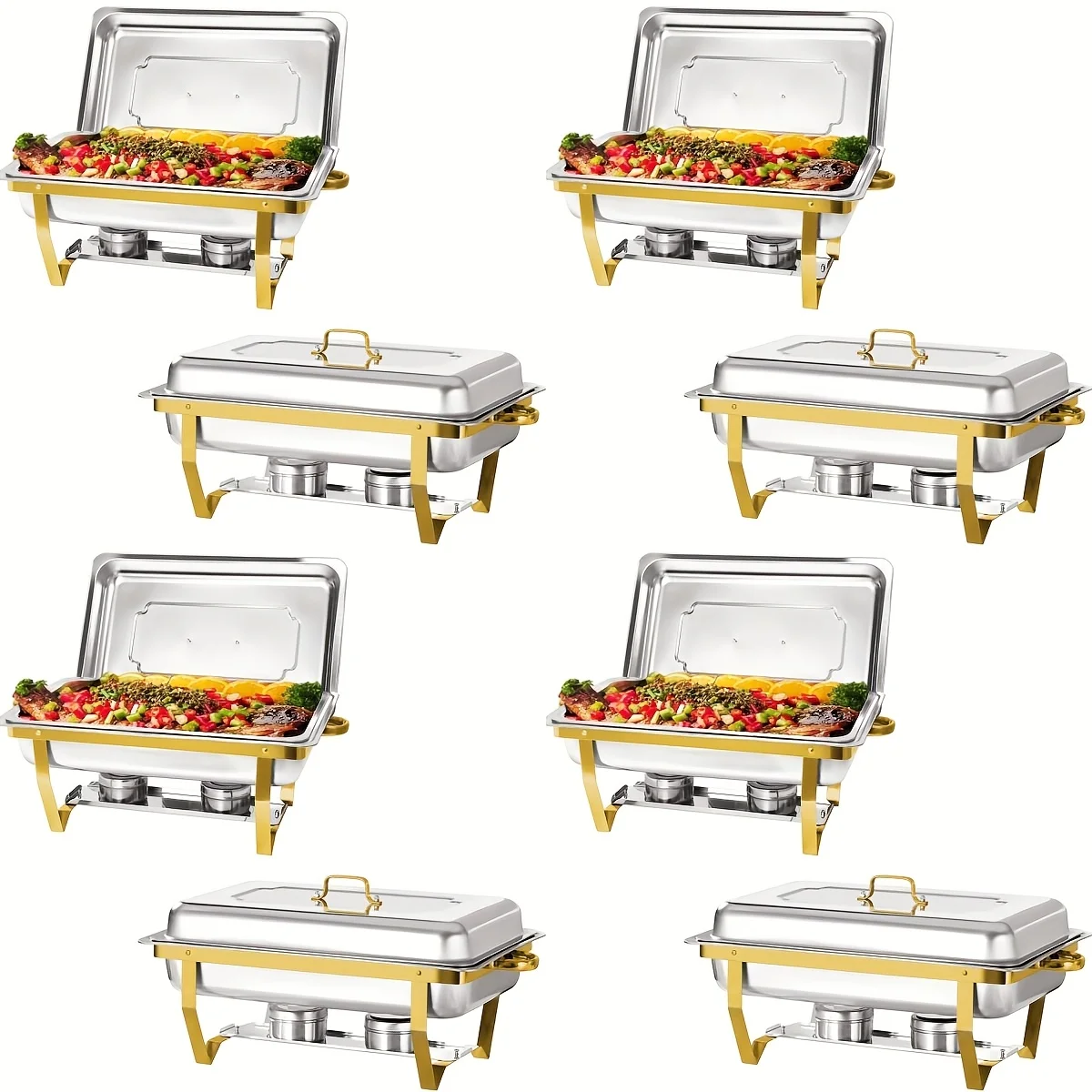 8pcs 9QT Golden Stainless Steel Chafing Dishes for Buffet 1