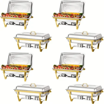 8pcs 9QT Golden Stainless Steel Chafing Dishes for Buffet 1