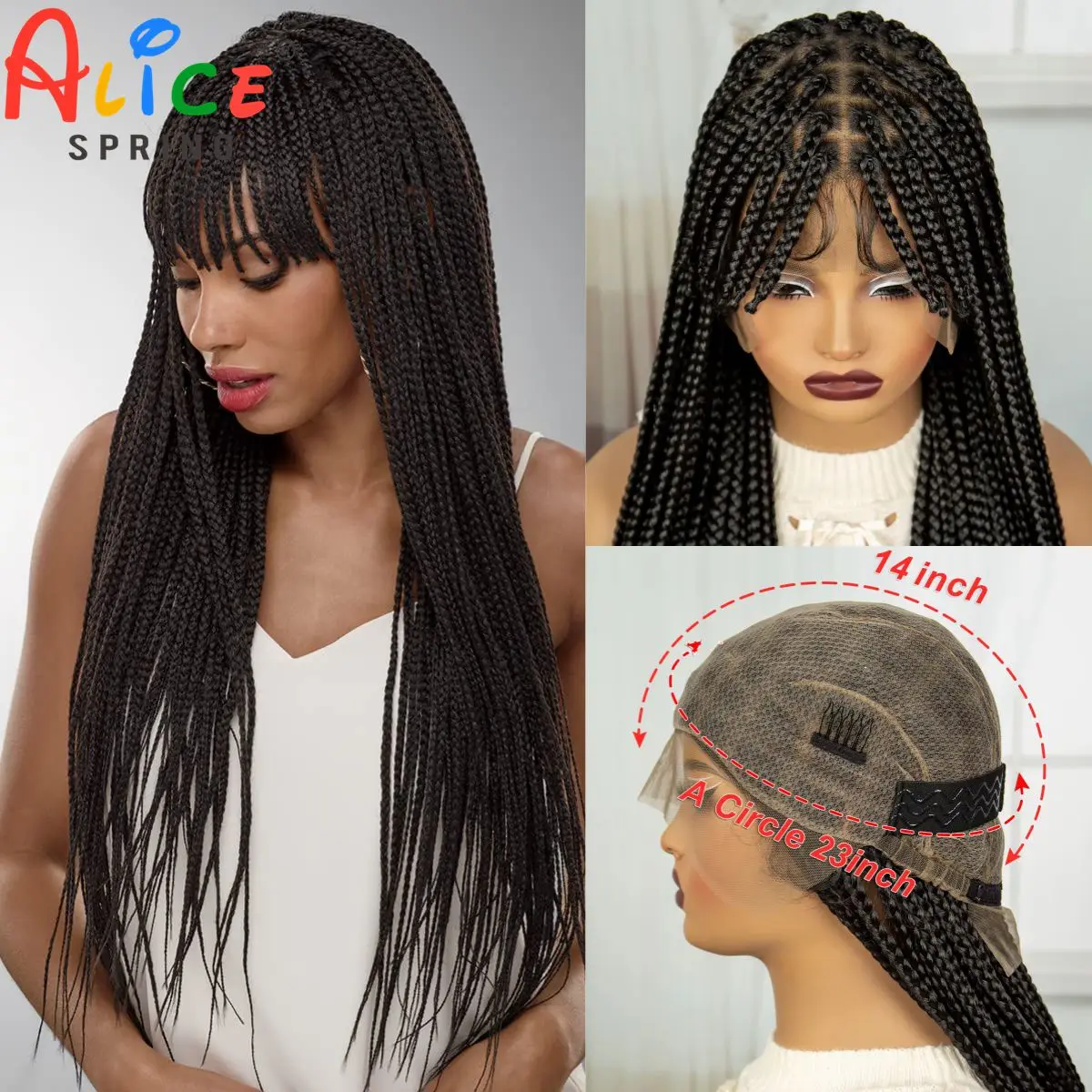 Full Lace Braided Wig with Bangs Synthetic Knotless Box Braids