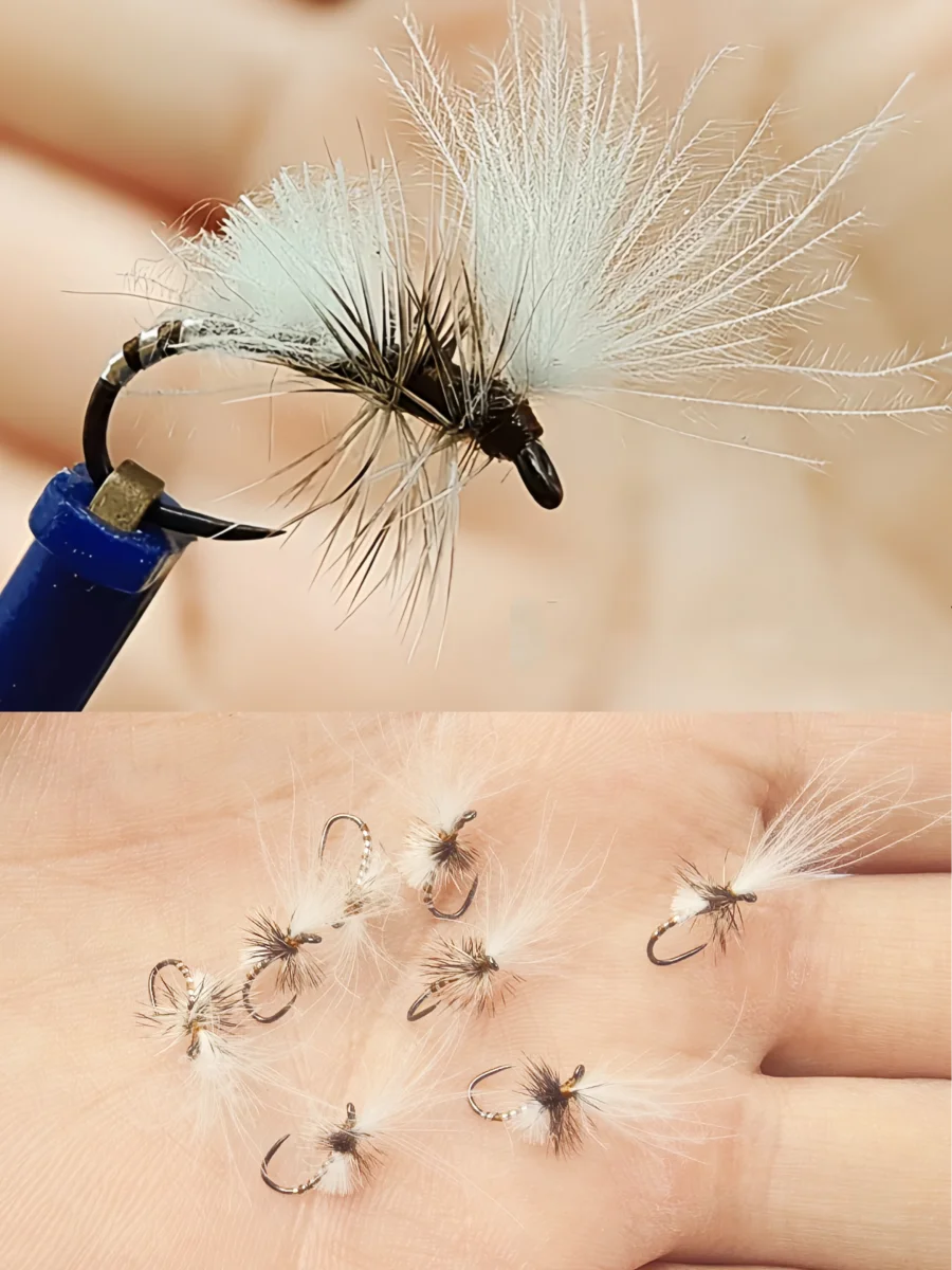 5 Stück # 20 barbless CDC Parachute Dry Fly Rooster Hackle künstliche Emeger-Insektenköder für Forellen-, Schwalben-, Barsch- und Bass-Angeln – Detail 6