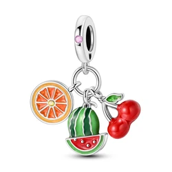 Silver Fruit Charm Bead Pendant - Strawberry, Cherry, Avocado Design (KTC1208)