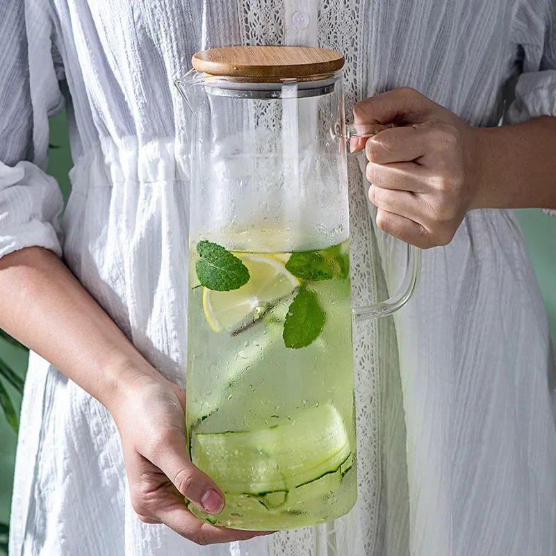1200/1700ML Thickened Glass Pot Water Kettle Cup Coffee Drink Milk Teapot with Cover Handle Heat Resistant Transparent Drinkware glass bottle
