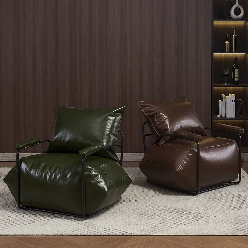 FULLLOVE Retro Lazy Living Room Sofas Chair Industrial Iron Single Bean Bag Chair Simple Luxury Balcony Leisure Lounge New