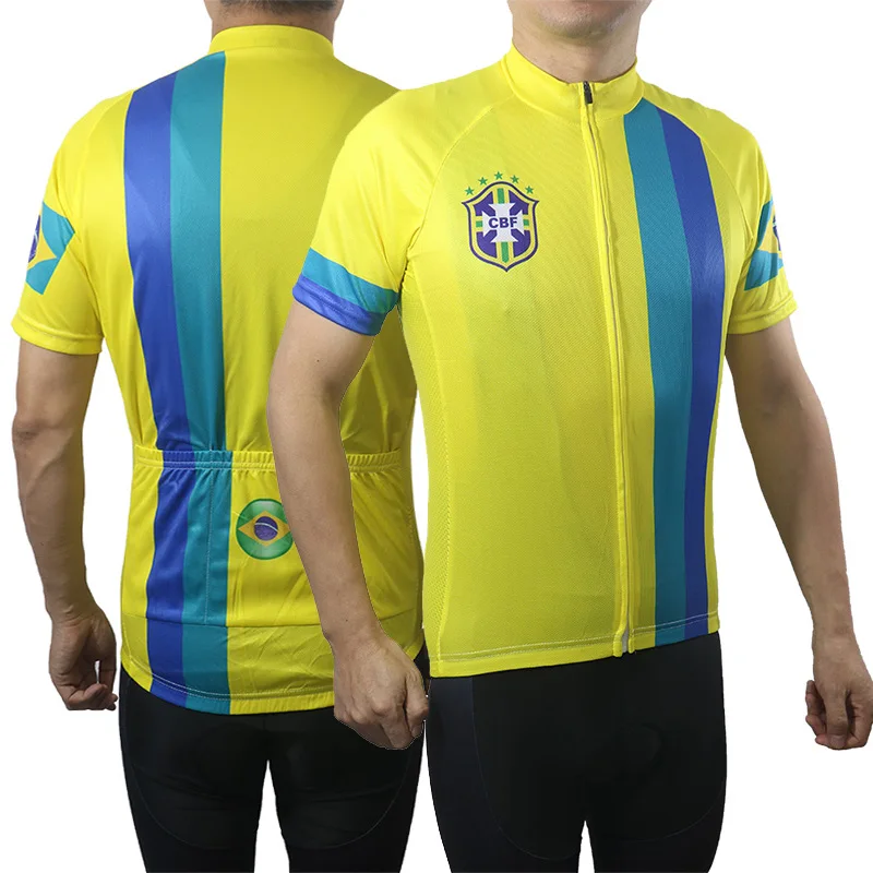 

Brazil Short Sleeve Road Bicycle Jersey, Cycling Jacket, Bike Top, Downhill Race Wear Shirt, Ride Yellow Flag, Breathable
