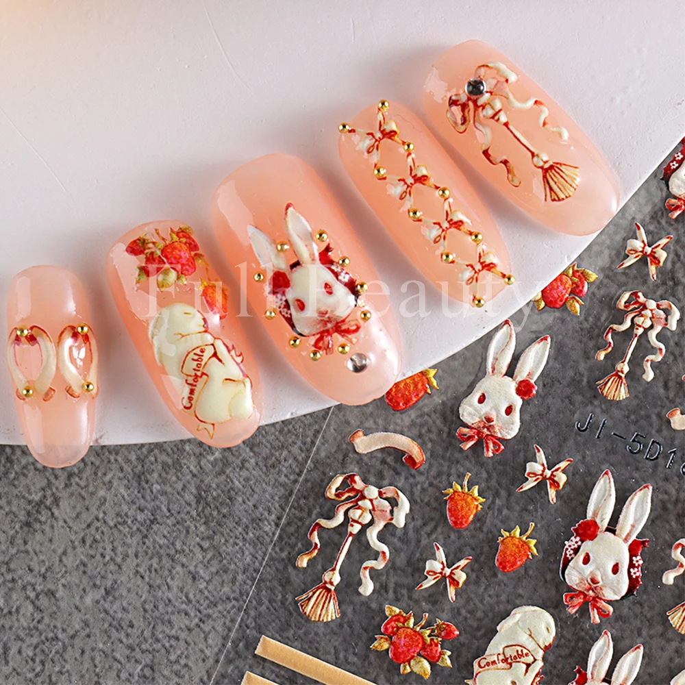 Kawaii Strawberry Bunny Nail Charms