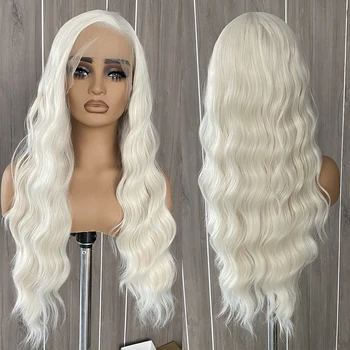 Platinum Blonde Lace Front Wig 13x4 Synthetic Long Body Wave Wigs for Women Natural Looking Glueless Daily Use Cosplay Party Wig