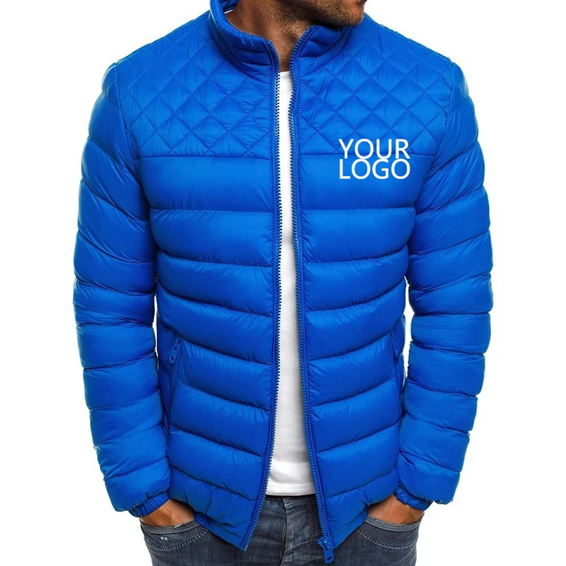 Custom Logo Autumn/Winter Men's New Lightweight Cotton Coat Short Youth Loose Casual Solid Stand up Collar Zipper Jacket Men's