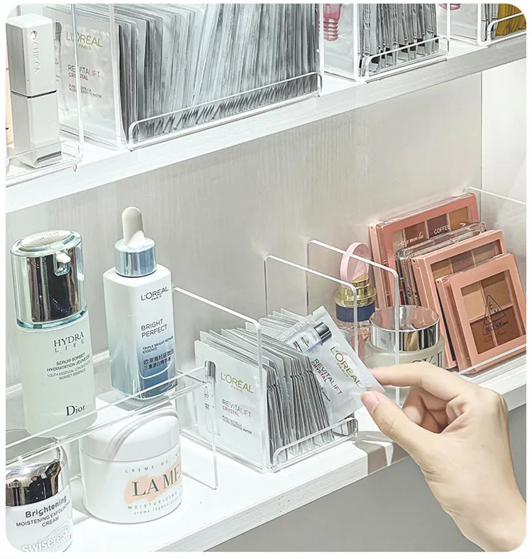 Acrylic Mirror Cabinet Partition Transparent Cosmetics Storage Box Facial Mask Holder Eye Shadow Storage Shelf Makeup Organizer 3