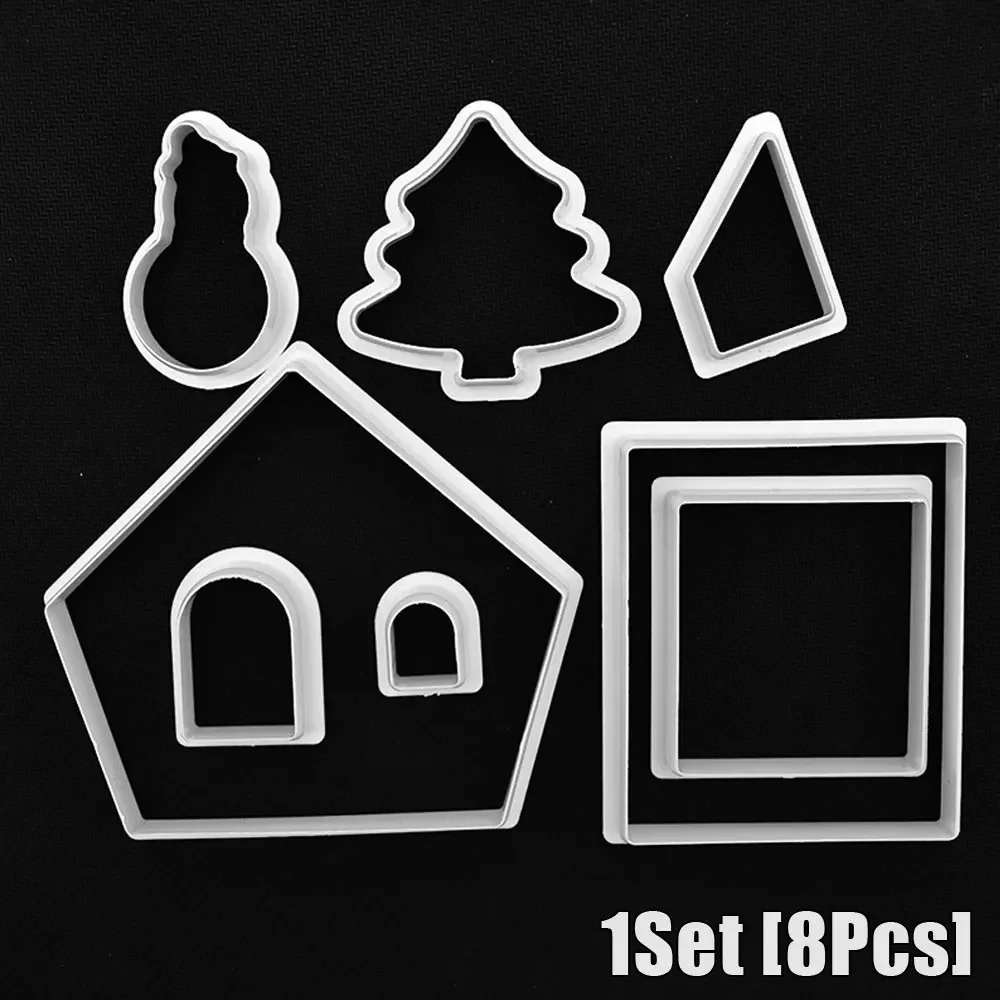 8Pcs Plastic Cookie Cutter Set 3D Christmas Gingerbread House Mould DIY Biscuit Mold Pastry Cake Stamp Baking Cookie Tools