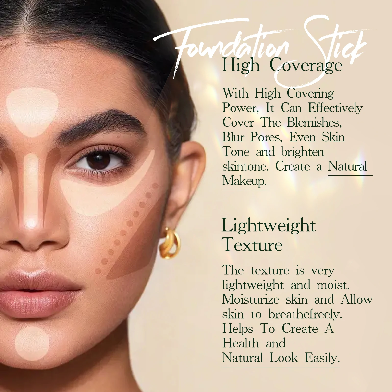 Liquid Foundation Waterproof Foundation Stick Foundation MLSMILE Powder Foundation Stick Waterproof Anti-Sweat BrighTening Smoothing Concealer Stick Light Matte Liquid Foundation