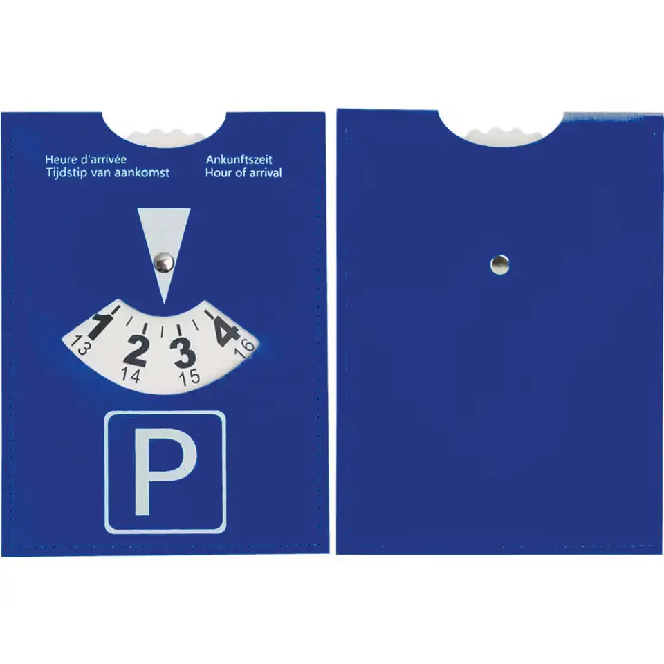 Set Of 4 Blue Faux Leather Parking Discs - 11x15cm, Multilingual (5 Languages), Adjustable For Cars & Motorcycles