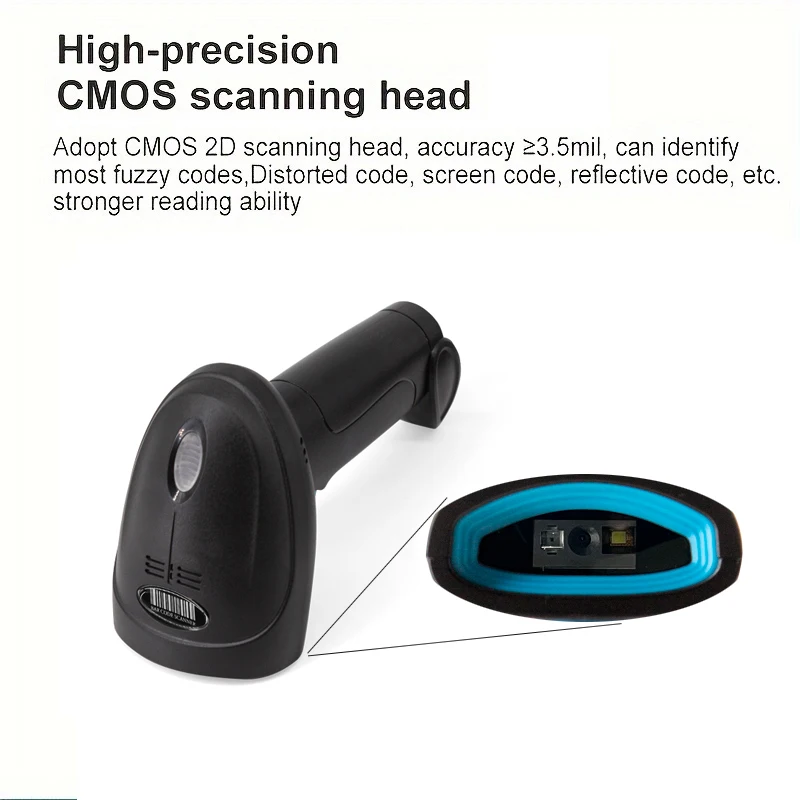 2D Bluetooth Wireless/Wired Barcode Scanner Portable Handheld 1D/2D QR Code Reader Quick Identify Scan CMOS for Retail Warehouse