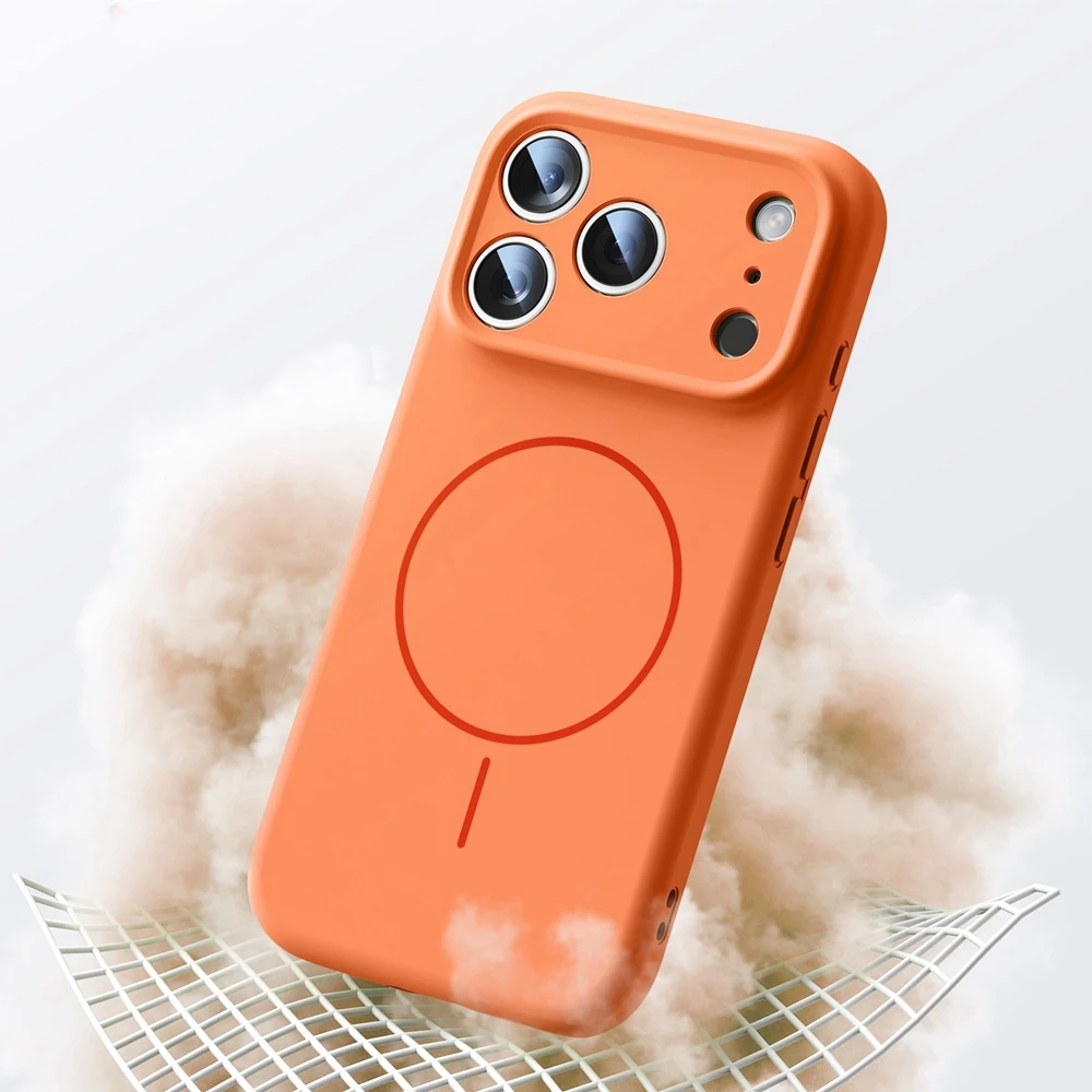 รูปสินค้า เคสซิลิโคนเหลวสีส้มสำหรับ iPhone 17 Pro Max พร้อมชาร์จ Magsafe