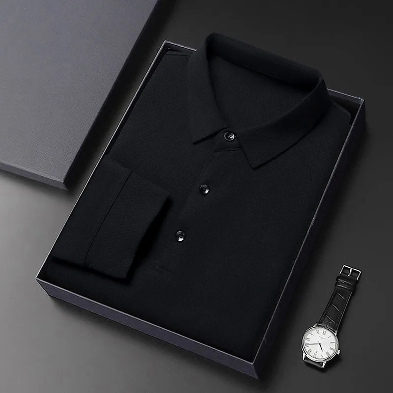 

Мужская дышащая рубашка с длинным рукавом, Однотонная рубашка из сотовой ткани с отложным воротником, новинка на весну