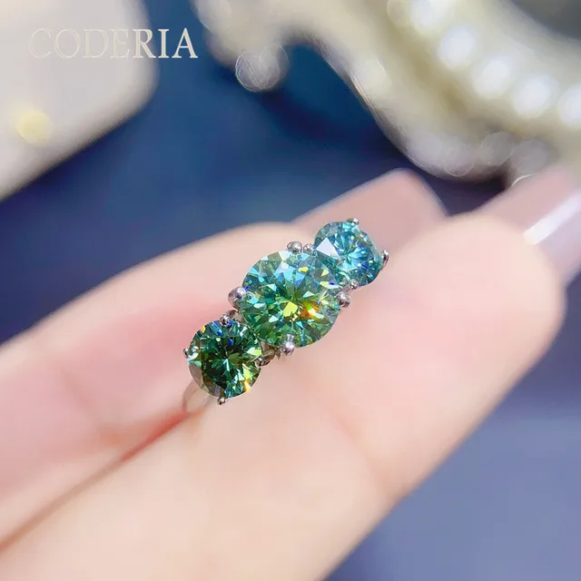 Green Moissanite 4 Carat Sterling Silver Ring